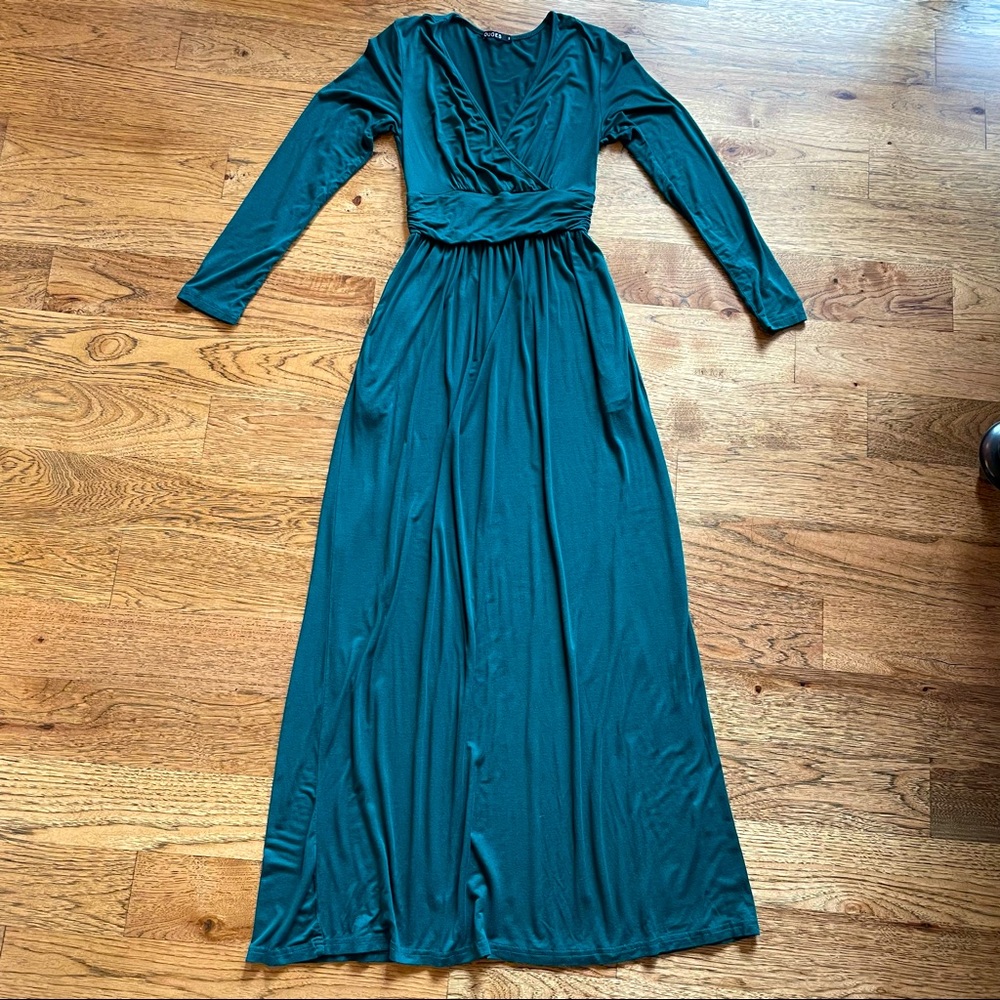 Ouges Womens Green Long Sleeve V-Neck Wrap Waist … - image 4